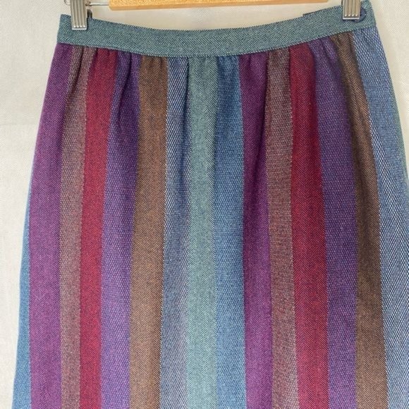 Vintage 70s 80s personal striped a-line skirt multicolored purples blue size 10 - Picture 2 of 8